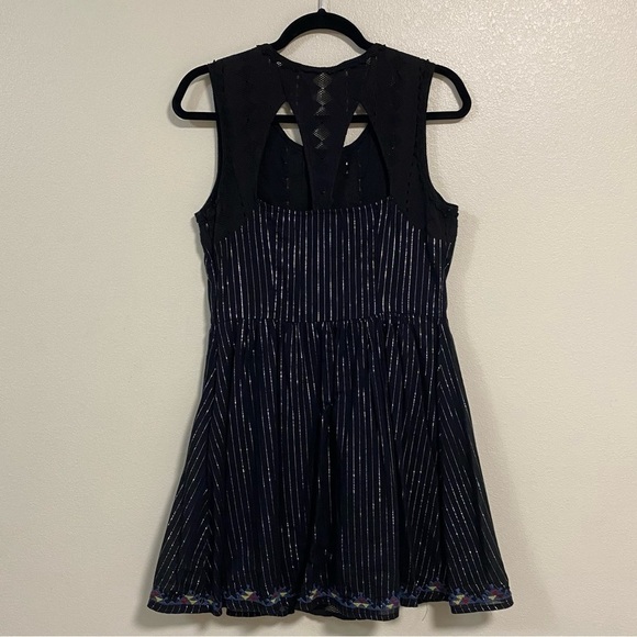 Free People Dress Women’s Size 6 Black Metallic Pinstripe Water Lily Mini Dress - Picture 10 of 16